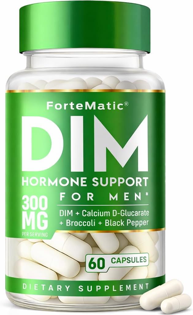 DIM Supplement for Men 300mg | Hormone Support & Balance Formula | Extra Strength Men's Fitness & Vitality Booster with Diindolylmethane, CDG & Sulforaphane | Gluten-Free | 60 Capsules