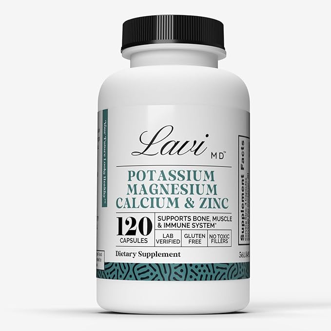 Lavi MD Potassium Magnesium Zinc Calcium Supplement – Premium Support for Bone & Muscle Health – Promotes Optimal Calcium Absorption – Magnesium Potassium Zinc Aspartate – 120 Capsules