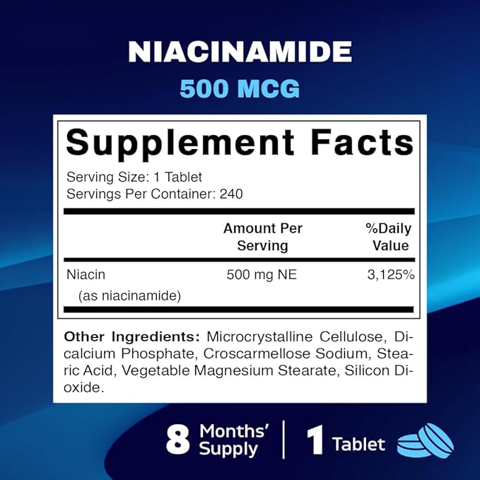 Vitamatic Niacinamide 500 mg 240 Tablets - Flush Free Vitamin B3 - Supports Energy Production (Pack of 2)