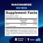Vitamatic Niacinamide 500 mg 240 Tablets - Flush Free Vitamin B3 - Supports Energy Production (Pack of 2)