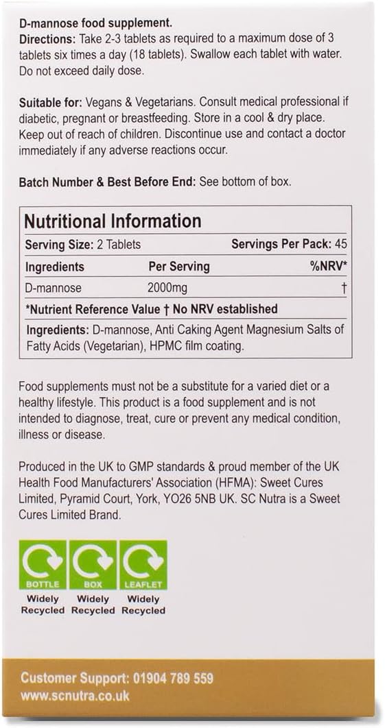 sc nutra Waterfall D-Mannose 1000mg Tablets - Value Pack 90 Tablets