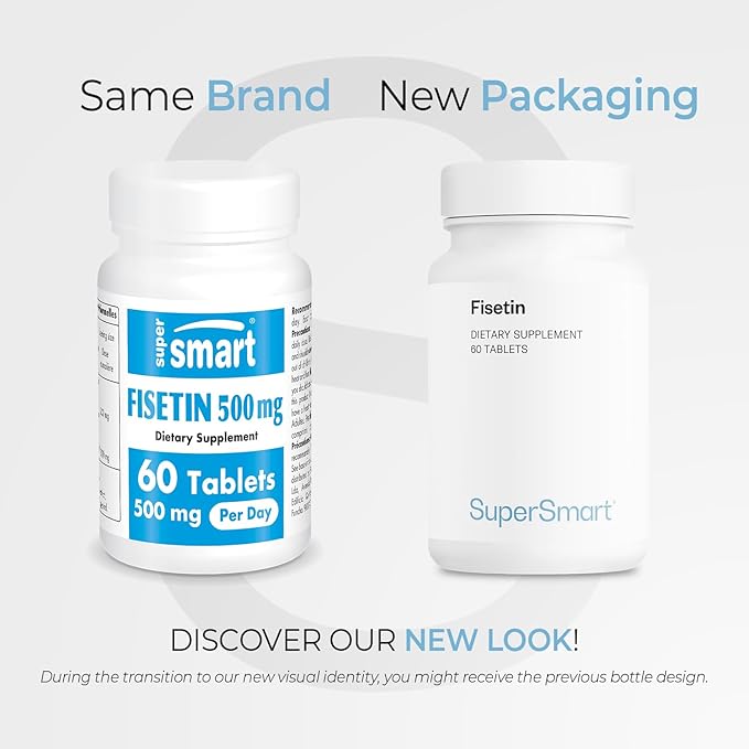 Supersmart - Fisetin 500mg per Day (Easy-to-Take) - 98% Pure Fisetin Supplement - Highly Bioavailable Polyphenol - Potent Senolytic Activator | Non-GMO & Gluten Free - 60 Tablets