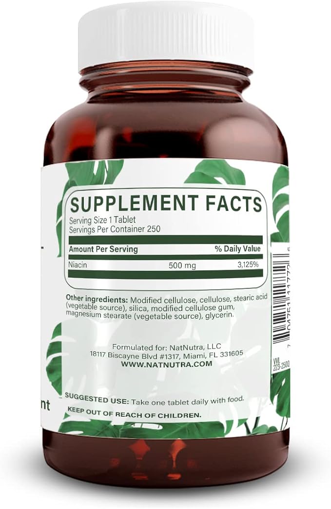 Natural Nutra Time-Release Slow Niacin 500mg (Vitamin B3), Support Energy Production, Promotes Cardiovascular Health, Promotes Skin Health and perceptual Function, 100 Vegan and Vegetarian Tablets