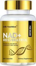 Life Nutrition NAD+ Supplement 2000 mg - 120 Capsules True NAD+ & Resveratrol, NMN Alternative Supports Anti-Aging, Cellular Energy & Repair, Metabolism & Brain Boost for Men & Women