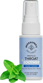 Propolis Throat Soother by Beekeeper's Naturals – Maximum Throat Relief w/ Menthol, Slippery Elm, Bee Propolis Extract – Fast-acting & Cooling Comfort (1.0 oz)(Pack of 1)