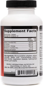 Beverly International Quadracarn 4X-Potency, Lab Tested Ultra-Premium Carnitine Blend for Fat Loss, Muscle Definition, Metabolism, Mood, Energy Boost, Anti-Aging, Brain Function. 120 Tablets.