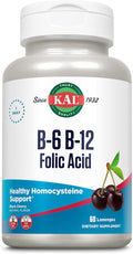 KAL Vitamin B-6 B-12 Folic Acid Supplement, B Vitamins for Healthy Energy, Heart & Red Blood Cell Support, w/Vitamin B12 Methylcobalamin and Folate, Natural Cherry, Gluten Free, 60 Serv, 60 Lozenges