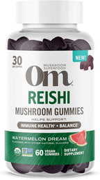 OM MUSHROOM SUPERFOOD Reishi Gummies – USA Grown Organic Mushrooms – Supports Immune Health, Balance & Stress Relief – Watermelon Dream Flavour – 30 Servings, 60 Count.
