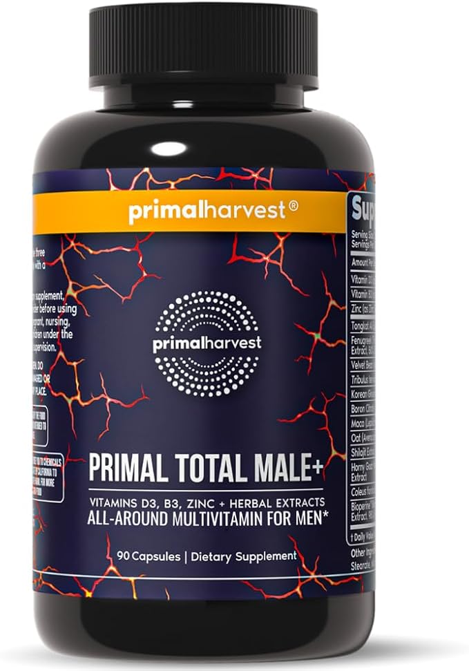 Primal Harvest Total Male+ Multivitamin for Men Vitamins, Minerals and Herbal Support for Energy, Vitality, Immune Health and Performance (1 Pack (90 Count))