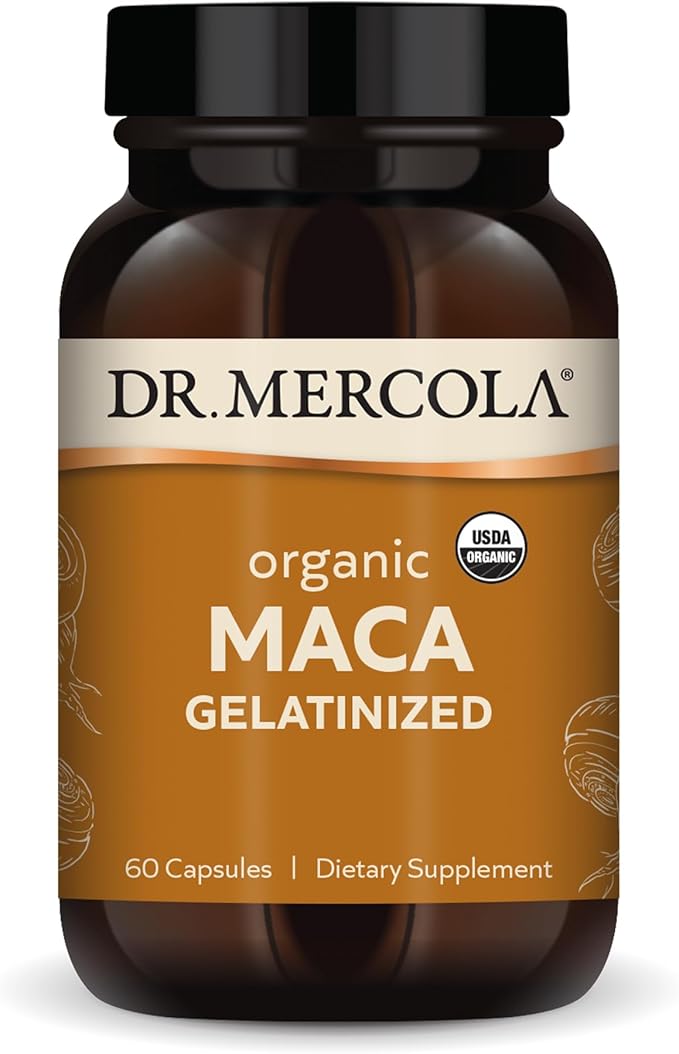 Dr. Mercola Organic Maca - Supports Energy & Stress Response - Peruvian Gelatinized Maca Root - USDA Organic - Non-GMO - 60 Capsules