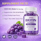 Biotin Gummies for Hair Skin & Nails – High Strength 5000 mcg Biotin with Collagen, Zinc & Vitamin C | Vegan, Sugar-Free, Non-GMO | Supports Healthy Hair Growth, 120 Count