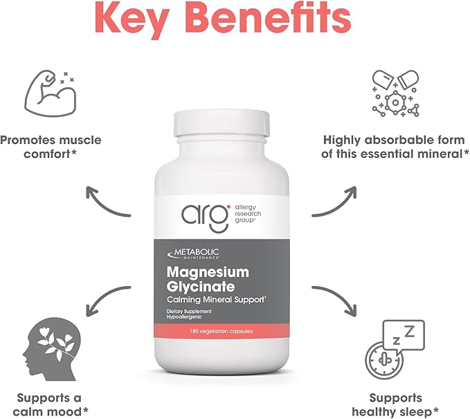 Metabolic Maintenance Magnesium Glycinate - Pure Magnesium Glycinate Powder Capsules with Vitamin C, Chelated Mag for Sleep Health and Calm, 125 mg Mag Bisglycinate - 180 Capsules