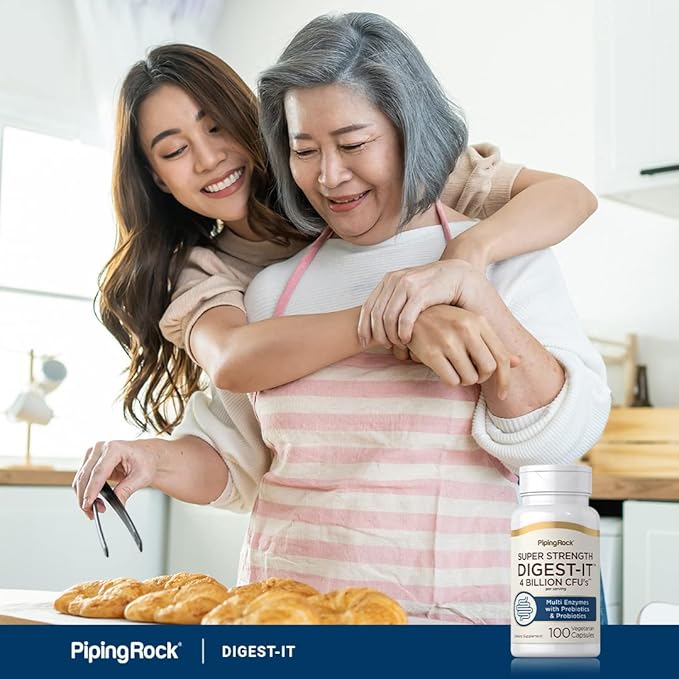 Piping Rock Digestive Enzymes for Women and Men | 100 Capsules | 4 Billion CFU | Multi Supplement with Probiotics and Prebiotics | Extra Strength Pills | Non-GMO, Gluten Free