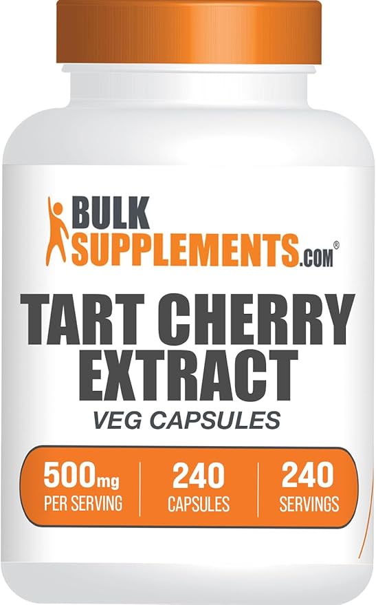 BulkSupplements.com Tart Cherry Extract Capsules- Tart Cherry Supplement, Tart Cherry Capsules 500mg - Antioxidant Source, Gluten Free, 1 Capsule per Serving, 240 Veg Capsules (Pack of 1)