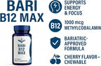 Bari B12 Max – Chewable Vitamin B12 1000mcg Methylcobalamin – Cherry Flavor – Bariatric-Friendly Energy & Nerve Support – 100 Tablets – Allotro Body Labs