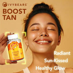 IvyBears Glow Tanning Gummies - Beta Carotene, Vitamin A, C, D2 & E - [AI Tanning Specialist ADA] Supports Healthy Tan & Glow - Vegan & Made in Germany - Pack of 60 - Boost Tan