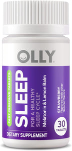 OLLY Sleep Fast Dissolves, 3mg Melatonin, Lemon Balm, Strawberry Flavor, 30 Day Supply - 30 Count