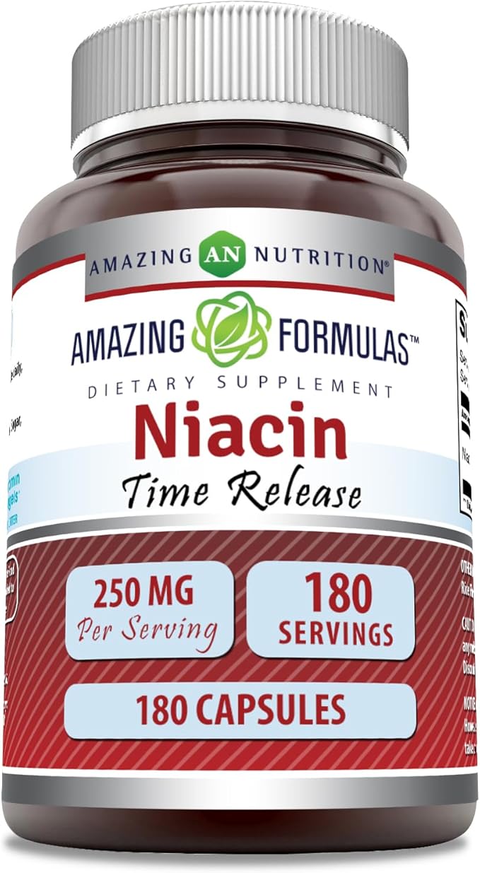 Amazing Formulas Niacin(Vitamin B3) 250 mg 180 Capsules Supplement | Non-GMO | Gluten Free | Made in USA