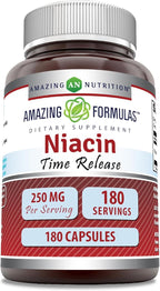 Amazing Formulas Niacin(Vitamin B3) 250 mg 180 Capsules Supplement | Non-GMO | Gluten Free | Made in USA