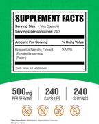 BulkSupplements.com Boswellia Serrata Extract Capsules - Boswellia Serrata Capsules - Boswellia Serrata Supplement, Gluten Free, 1 Capsule per Serving, 240 Veg Capsules (Pack of 1)