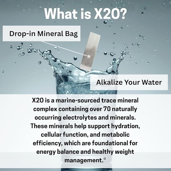 X2O Flavorless Drop-In Mineral Bags for Alkaline & Hydrogen Water – 30 Count | Alkalize Filtered Water | Add 70+ Ionic Trace Minerals for Cellular Hydration, Balanced pH, and Electrolytes