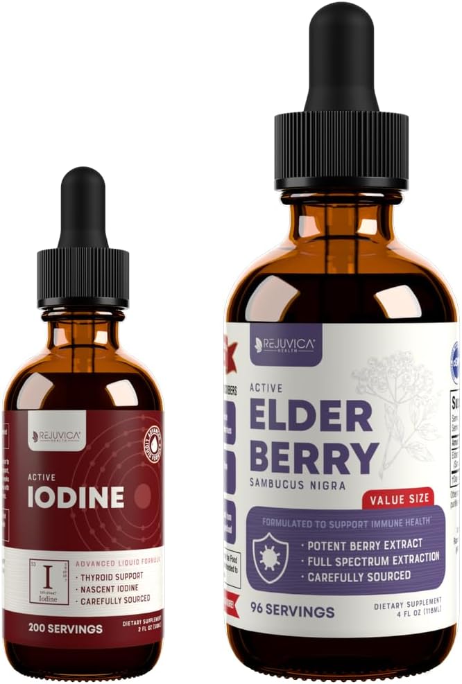 Rejuvica Health Active Iodine + Active Elderberry 4oz Bundle - Energy & Immune Support Bundle - Advanced Liquid Delivery