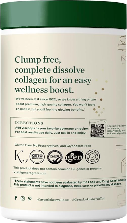 Great Lakes Wellness Collagen Peptides Powder – Supports Skin, Hair, Nails, Joints & Digestion – Hydrolyzed, Quick Dissolve, Non-GMO, Keto & Kosher – Pure Collagen Protein (10 oz, 14 Servings)