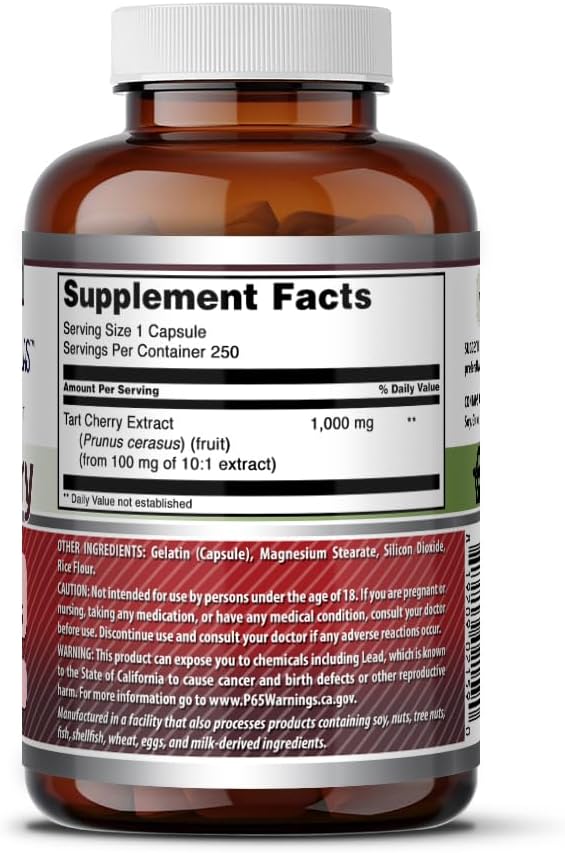 Amazing Formulas Tart Cherry Extract Supplement | 1000 Mg per Serving | Capsules | Non-GMO | Gluten-Free | Made in USA (1 Pack, 250 Count)