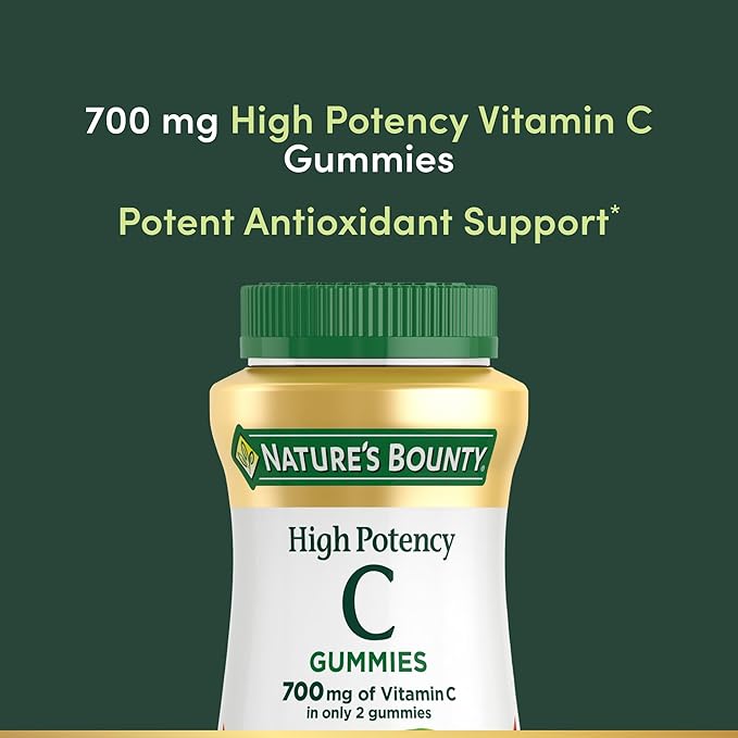 Nature’s Bounty Vitamin C Gummies 700mg, High Potency Vitamin C Chewable Gummies for Adults, Immune Support Supplement, Dietary Supplement, Orange Flavor, 60 Ct