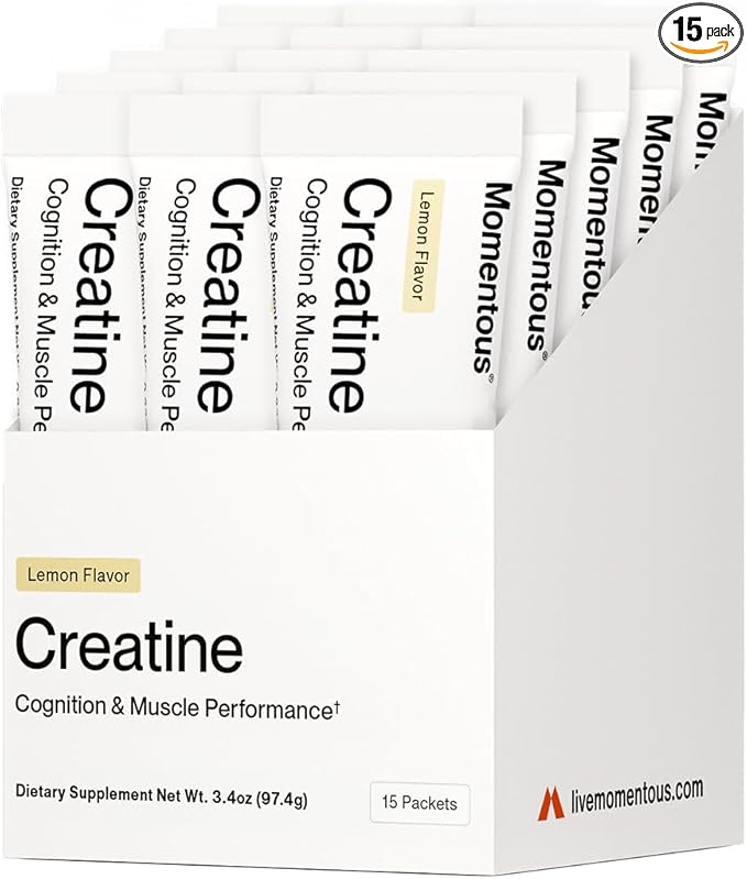 Momentous Creatine Lemon Monohydrate Powder - Creatine Powder - Supports Strength, Lean Muscle, & Recovery for Men & Women - NSF Certified for Sport - 6.49 g per Serving - 15 Servings