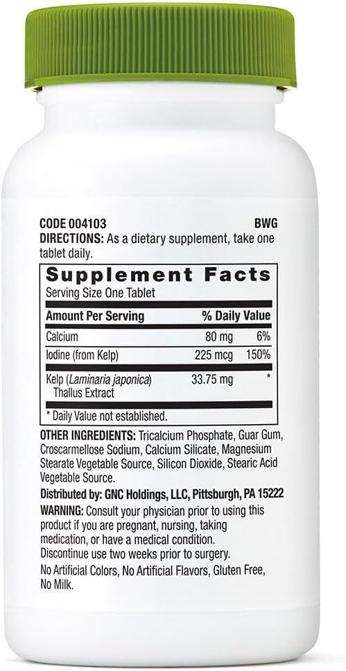 GNC SuperFoods Kelp | Plus Calcium and Iodine | Vegetarian - 180 Tablets
