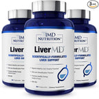 1MD Nutrition 1MD LiverMD - Liver Support Supplement | Siliphos Milk Thistle Extract - Highly Bioavailable, for Liver Support | 180 Capsules (3-Pack)