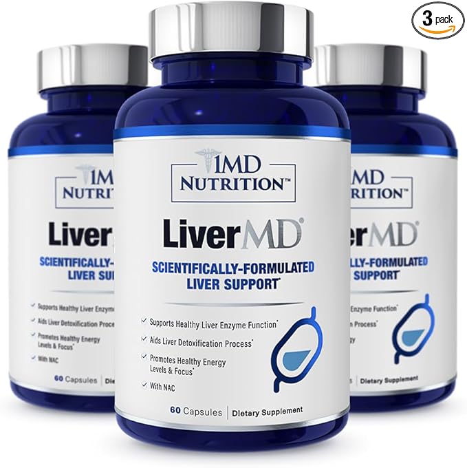 1MD Nutrition 1MD LiverMD - Liver Support Supplement | Siliphos Milk Thistle Extract - Highly Bioavailable, for Liver Support | 180 Capsules (3-Pack)