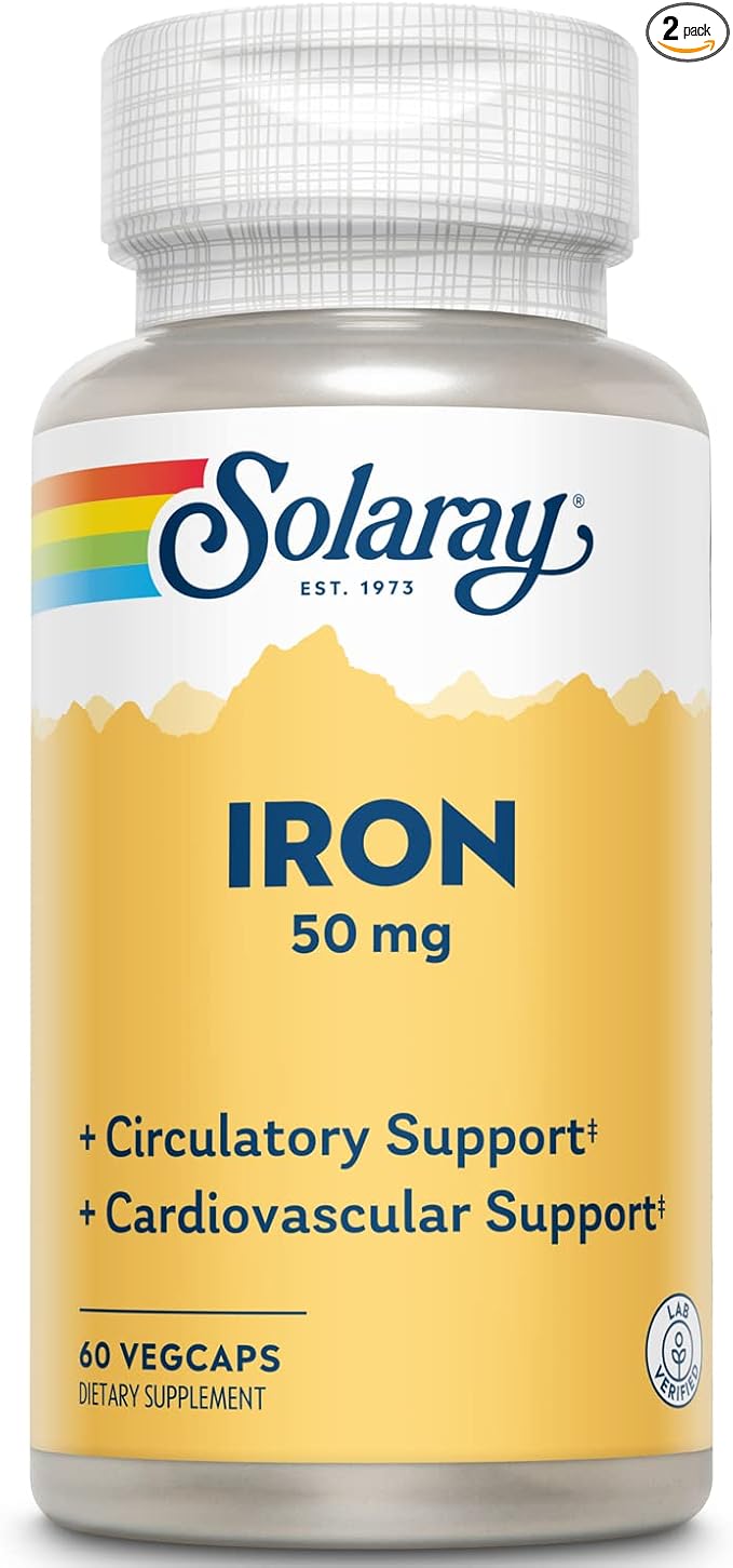 Solaray Iron 50 mg | Healthy Circulation, Cardiovascular Function & Red Blood Cell Health Support | 60 VegCaps