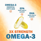 Omega 3 Fish Oil Supplements - 2400mg Fish Oil Per Serving - Triple Strength Omega-3 with EPA & DHA Fatty Acids - Natural Heart, Brain & Immune Support - Wild Caught, Bottled in USA - 120 Softgels