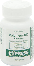 Dietary Supplement - Poly Iron Capsules 150 mg (100 caps per bottle) by Cypress Pharmaceutical #185-01 (1 Bottle of 100 Caps)