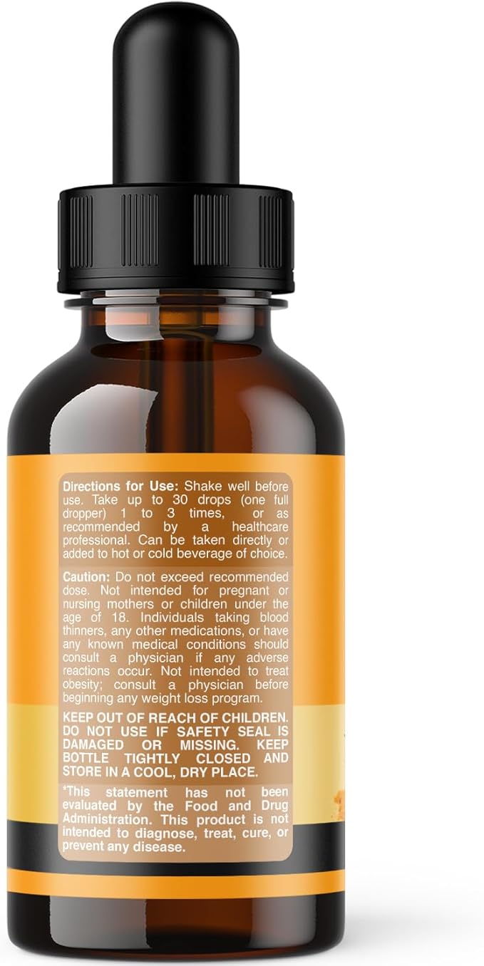 Organic Turmeric Liquid Drops for Adults - Liquid Turmeric Curcumin with Black Pepper Cinnamon and Ginger for Joints Digestion Immunity & More-Organic Supplement Concentrate - 2 Fl Oz (2 Pack)