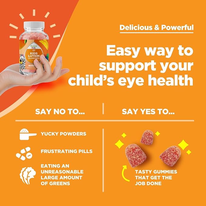 Kids Lutein Gummies - Mango Flavored Potent Lutein and Zeaxanthin Supplements for Eye Health - Eye Vitamins for Blue Light Protection, Dryness, Strain Support & Visual Sharpness - 60 Count