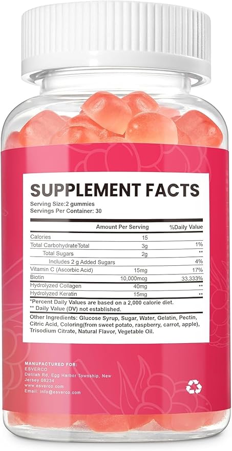 Biotin 10000mcg Collagen Keratin Gummies Supplements Gummy Hair Nails, Vitamins Daily Hair Nail Gummies Vegan Biotin Vitamin C Gummy120 Count