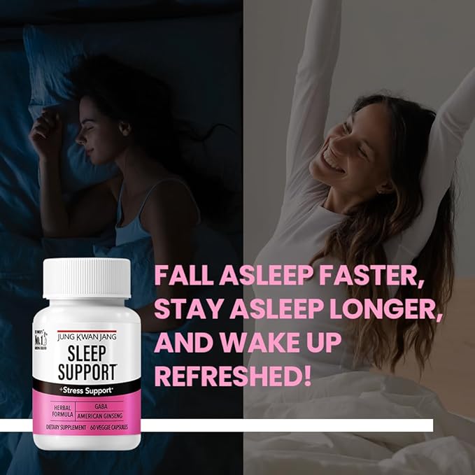 JUNG KWAN JANG Sleep Support GABA Complex 500mg with American Ginseng - Sleep Aid Supplement for Meditation Support, Better Sleep, and Increased Energy, 60 Capsules for Men and Women