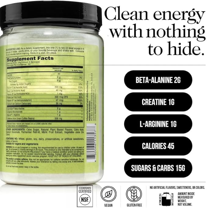 NAKED Watermelon Energy - Clean Pre Workout Supplement for Men and Women, NSF Certified, Vegan Friendly, No Added Sweeteners, Colors Or Flavors - 30 Servings