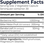 Berberine 1000 mg with Bitter Melon and Banaba Leaf – Herbal Supplement, 60 Capsules