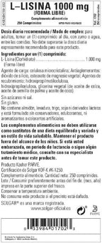 Solgar L-Lysine 1000 mg, 250 Tablets - Enhanced Absorption and Assimilation - Promotes Integrity of Skin and Lips - Collagen Support - Amino Acids - Non-GMO, Vegan, Gluten Free-250 Servings(Pack of 2)