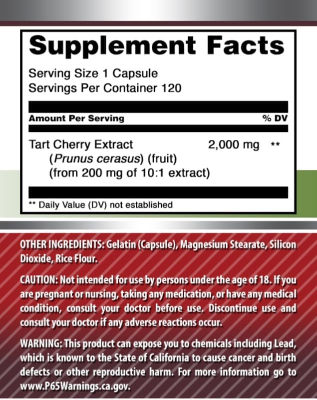 Amazing Formulas Tart Cherry 10:1 Extract Supplement | 2000 Mg per Serving | Capsules | Non-GMO | Gluten-Free | Made in USA (1 Pack | 120 Count)