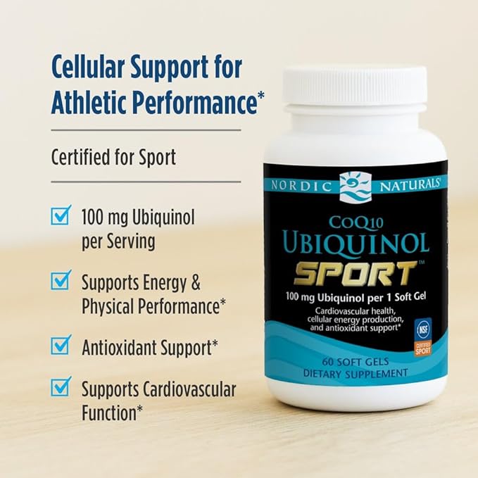 Nordic Naturals Nordic CoQ10 Ubiquinol Sport - 60 Mini Soft Gels - 100 mg Ubiquinol - Heart Health, Physical Performance, Cellular Energy Production - Non-GMO - 60 Servings
