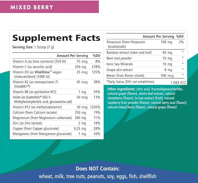 Ionic Fizz Super D-K Calcium Plus by Pure Essence - with Extra Magnesium, Vitamin D3, Vitamin K2 for Strong Bones and Stress Support - Mixed Berry - 7.41oz