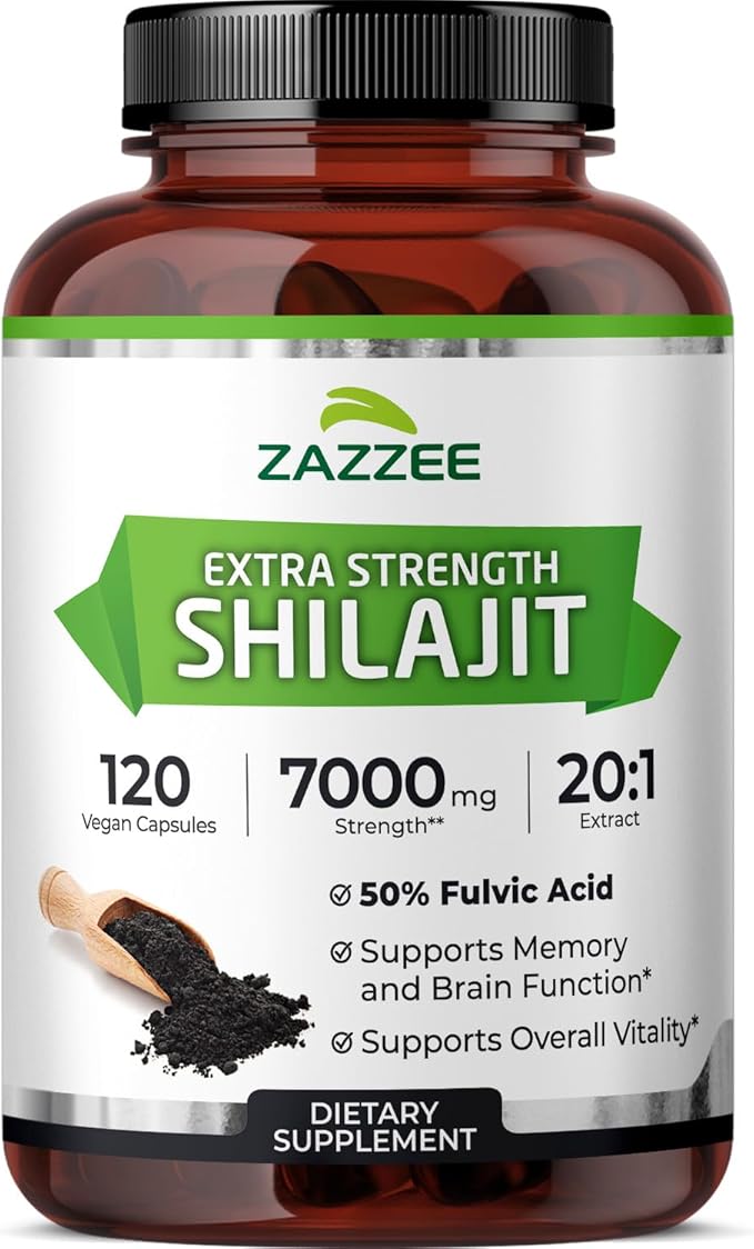 Zazzee 100% Pure Himalayan Shilajit 20:1 Extract, 50% Fulvic Acid, 120 Vegan Capsules, 4 Month Supply, Rich in Trace Mineral, 20X Potency, Energy & Vitality Support, Non-GMO, Made in the USA