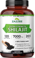 Zazzee 100% Pure Himalayan Shilajit 20:1 Extract, 50% Fulvic Acid, 120 Vegan Capsules, 4 Month Supply, Rich in Trace Mineral, 20X Potency, Energy & Vitality Support, Non-GMO, Made in the USA
