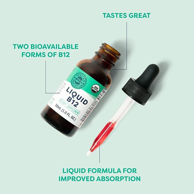Vimergy USDA Organic Liquid Vitamin B12 Supplement 2500 mcg, Methylcobalamin & Adenosylcobalamin Fast-Absorbing Energy Support, Vegan, Non-GMO B12 Vitamins for Women & Men 30 Serving (30 mL)