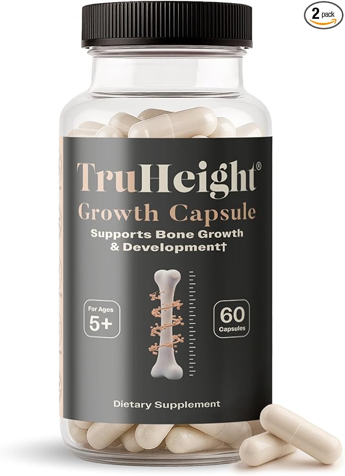 TruHeight Growth Capsules - Tall Nutrition for Natural Growth Supplement for Kids & Teens - Pediatric Vitamin D, K, Calcium & Ashwagandha - Kids Vitamins D3 K2 Pills, Taller Ages 5+ (Pack of 2)